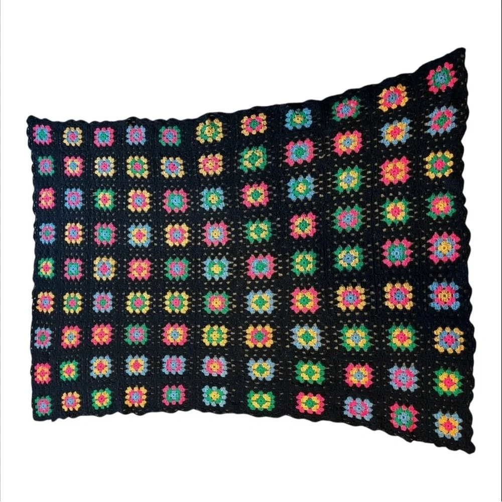 Vintage Handmade Granny Square Crochet Throw Blanket Afghan
